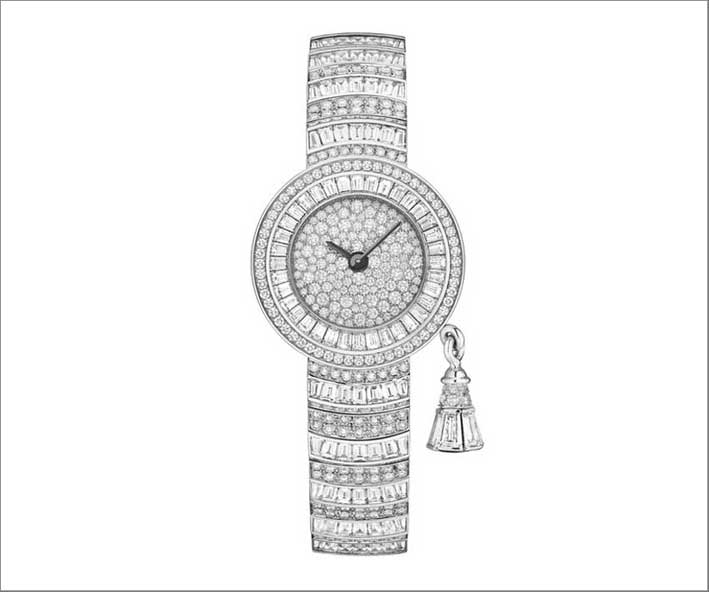 Van Cleef & Arpels, orologio Sweet Charms, con pavé di diamanti con taglio brillante e baguette