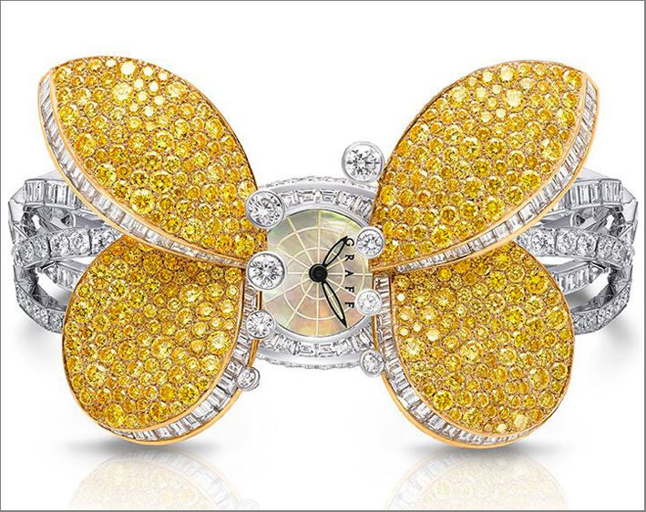 Orologio Princess Butterflu, in diamanti e zaffiri gialli