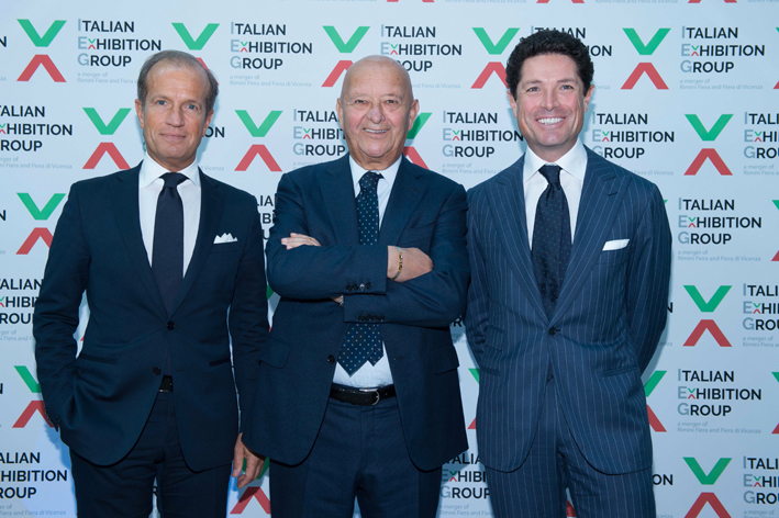 Lo stato maggiore di Itaiian exhibition Group. Da sinistra, Corrado Facco (direttore generale), Lorenzo Cagnoni (presidente), Matteo Marzotto (vicepresidente)
