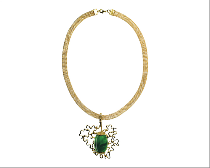 Gaia Caramzza, collana  in bronzo con agata verde