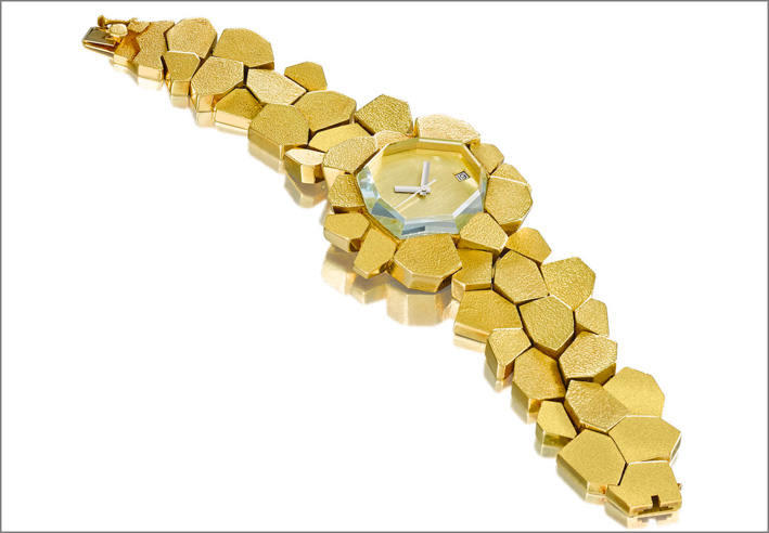 Stepping Stones, orologio-gioiello di Andrew Grima in oro e acquamarina. in asta da Bonhams