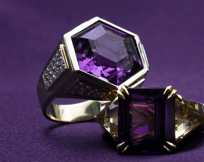 Marina B., anello in oro, diamanti e ametiste