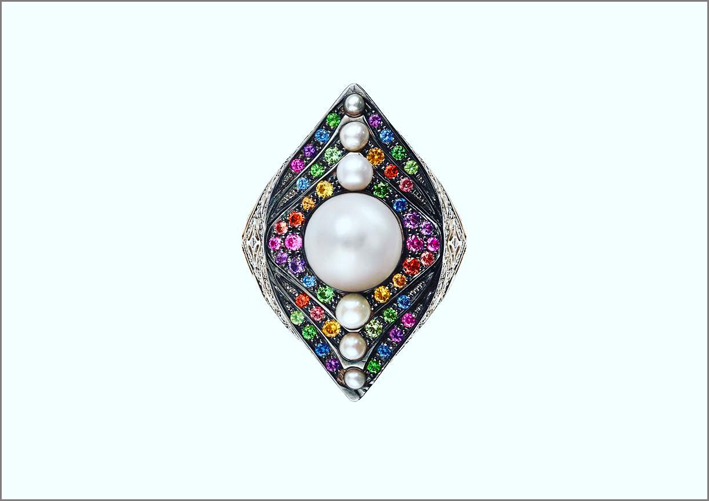 Anello pezzo unico Artemis, perle e zaffiri