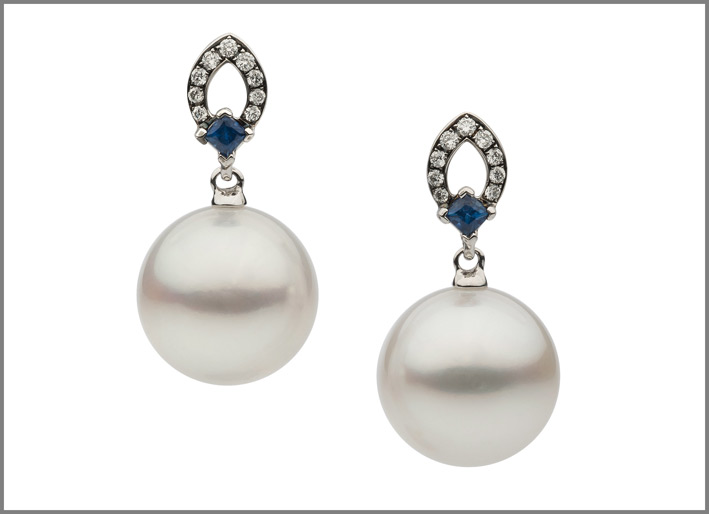 Autore, orecchini con perle, diamanti e zaffiri