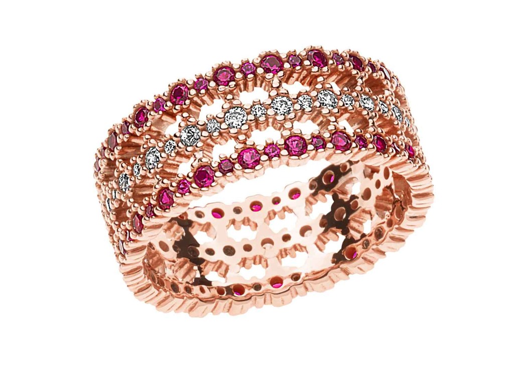Oro 750‰ . Diamanti P.Ct . 42 Col. G Purezza SI . Rubini Ct. 0843