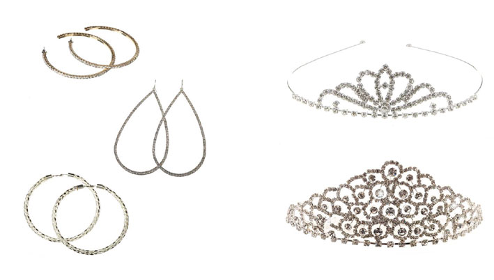 gold and crystal hoop earrings 1195 crystal teardrop earrings 9999 silver plaited hoop earrings 899 crystal princess tiara 1699 crystal tiara 2499