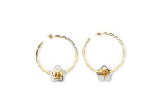 BLOSSOM HOOP EARRINGS Earring with gold and palladium finishing with double flower embellishment. Made in Italy. Product code 8AG317 B08 K3R 350.00