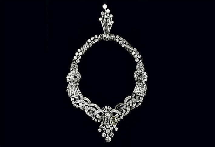 Collana di diamanti e platino del tesoro di re Farouk, indossata dalla prima moglie Farida