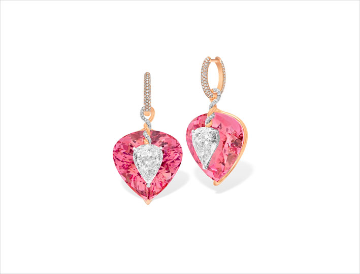 Orecchini Kissing Diamond, con morganite e tormalina rosa