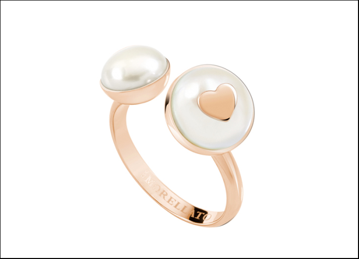 Morellato, anello chicche in acciaio, perle, pdv oro rosa. Prezzo: 49 euro