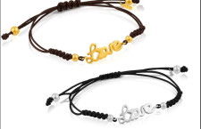 Tous, braccialetti in vermeil e argento a forma di cuore con scritta Love e O a forma di orsetto e cuoio nero