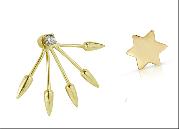 Pamela Love, orecchino five spike in oro 14 carati e diamante e orecchino a stella in oro