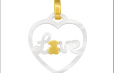 Tous, ciondolo in oro bianco a forma di cuore con scritta Love e O in oro giallo a forma di orsetto