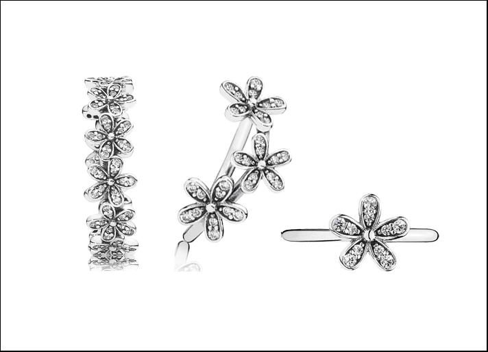Pandora, anelli in argento Sterling con fiori in pavé di zirconia cubica