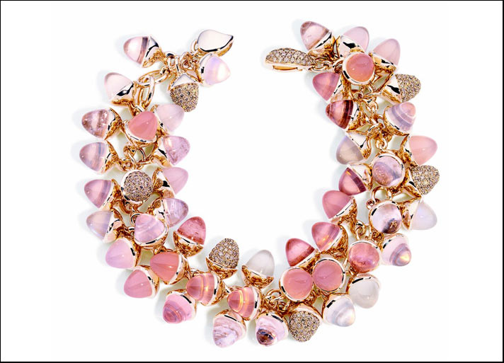 Tamara Comolli, braccialetto Mikado Romance in oro rosa con quarzi, e morganite rosa. 