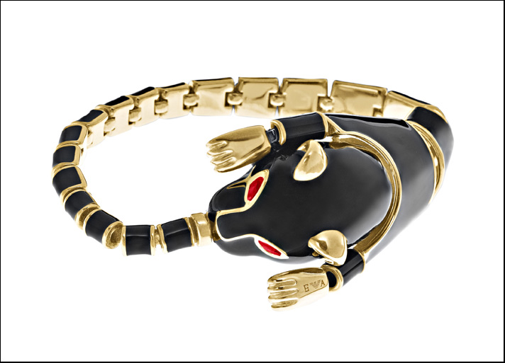Orecchini A Clip Bello London, Arco Placcato Argento Con Smalto Nero E Cristalli, Per Orecchie Non Forate, 1.4x1.4 Cm