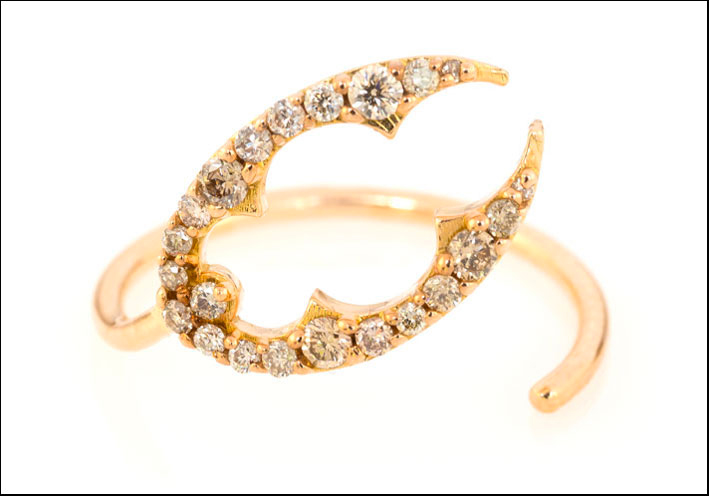 Lobster Claw Ring in oro rosa e diamanti brown