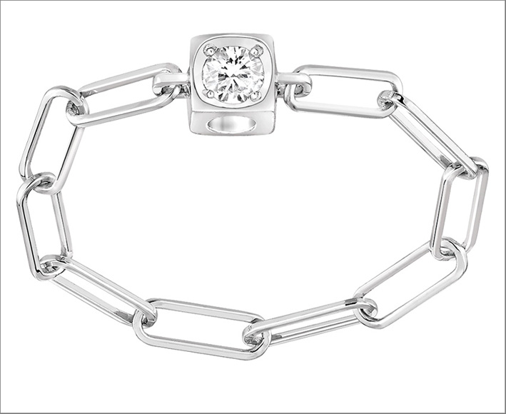 Anello a catena Le Cube Diamant in oro bianco e diamanti