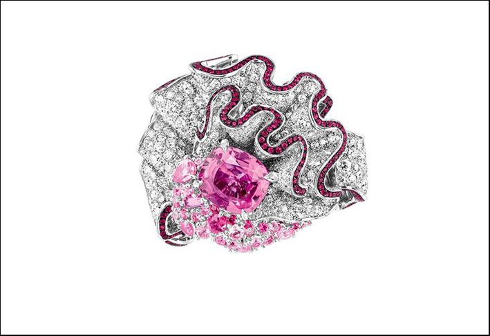Collezione Seta, anello con diamanti e zaffiri rosa