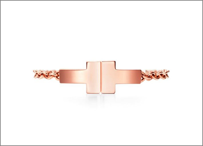Collezione Tiffany T, anello Two a catena in oro rosa