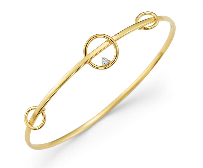 Bracciale in oro giallo 14 kt con O ring galleggiante libero con diamante bianco
