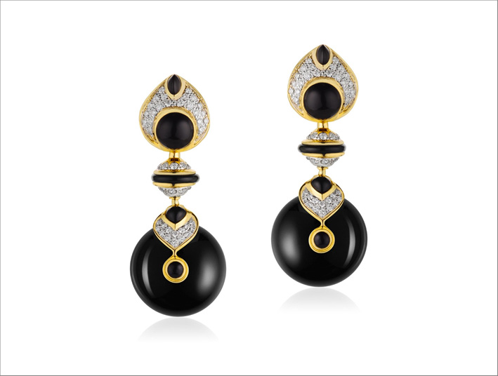 La scalata della giada nera 3 Marina B, orecchini Pneu con giada nera, diamanti e quarzo, oro giallo 18k