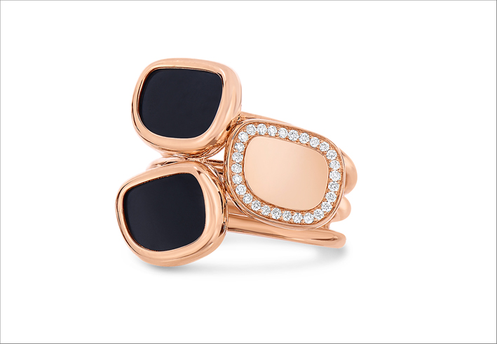 Roberto Coin, anello in oro rosa, diamanti e giada nera