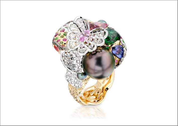 Le gemme di Moiseikin 5 Moiseikin, anello con gemme e perla di Tahiti