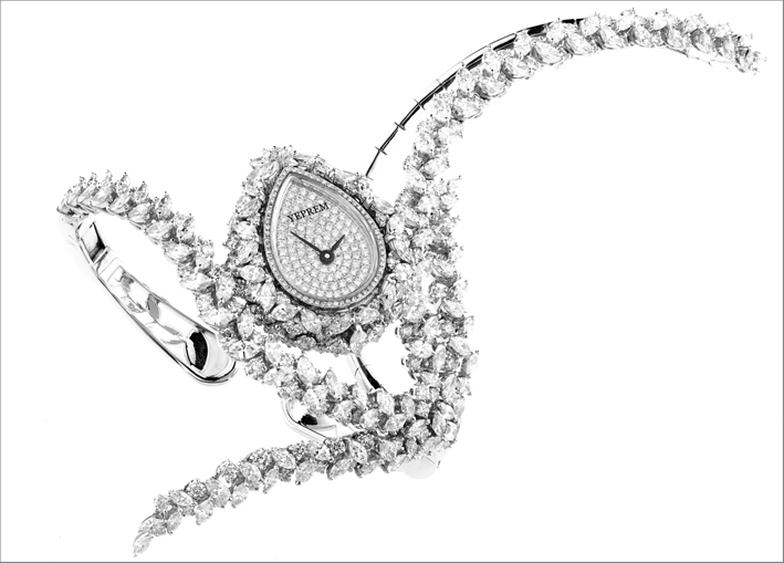 Majestic White, bracciale orologio con cassa a goccia, con 462 diamanti