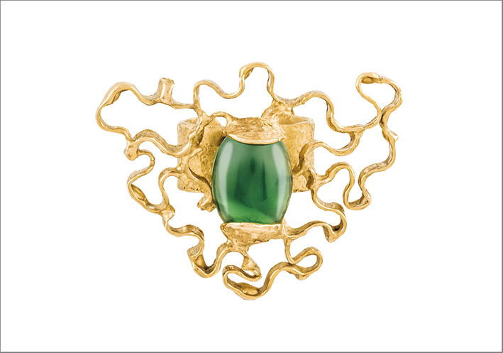 Gaia Caramzza, anello in bronzo con agata verde