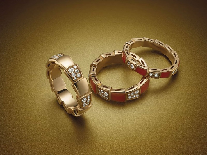 Bulgari, anelli Viper, oro rosa e diamanti