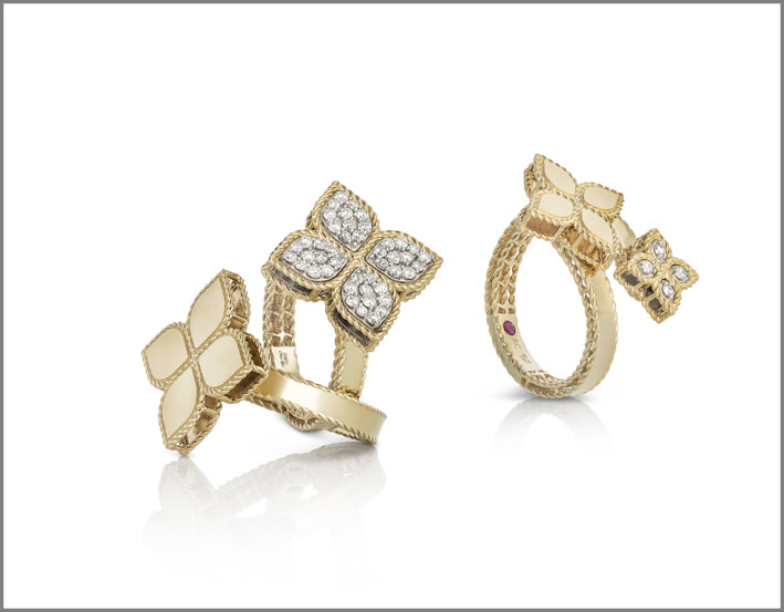 Single element and contrarié rings in white gold with and without white diamonds
