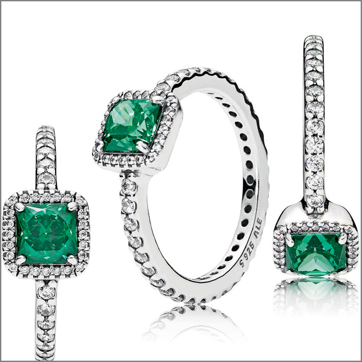 Pandora, anelli in argento con zirconia cubica verde