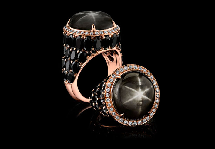Anello con zaffiri neri a stella della collezione Exceptional Jewels di Robert Procop