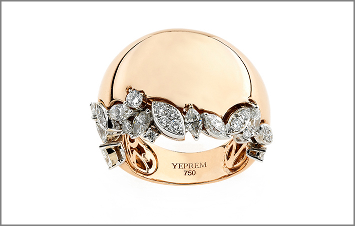 Yeprem, anello in oro rosa con 24 diamanti