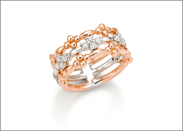 Giorgio Visconti, anello in oro bianco  e rosa con diamanti
