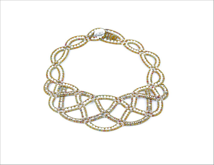 Collana Mouvance, con perle in vetro di Murano, argento, perle d'acqua dolce