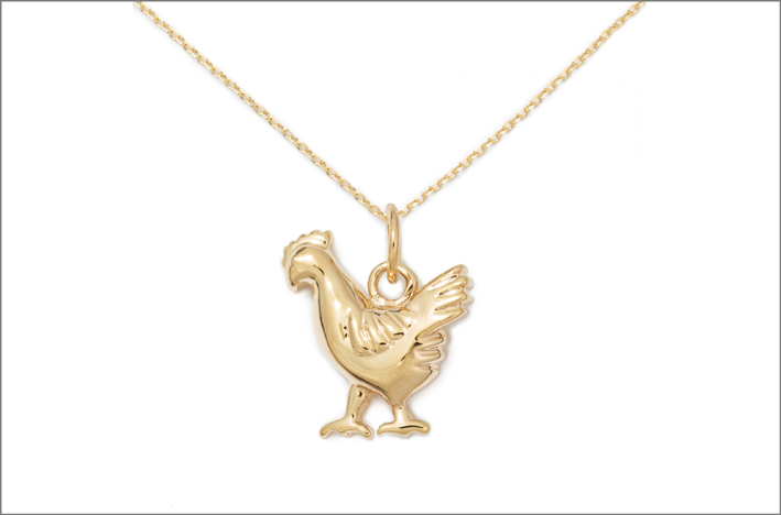 Collana con pendente a forma di gallina, oro giallo 1 carati