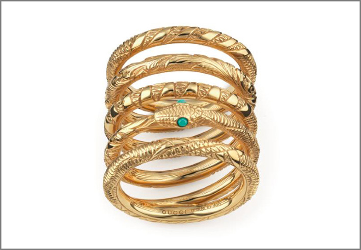 Gucci, cinque anelli della collezione Orobouros