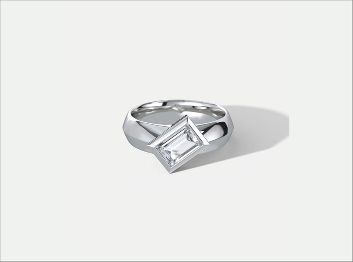 Anello in platino e diamante rettangolare
