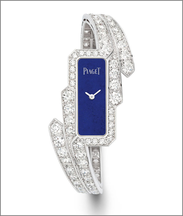 Orologio con diamanti che si chiudono intorno a un quadrante creato con i lapislazzuli