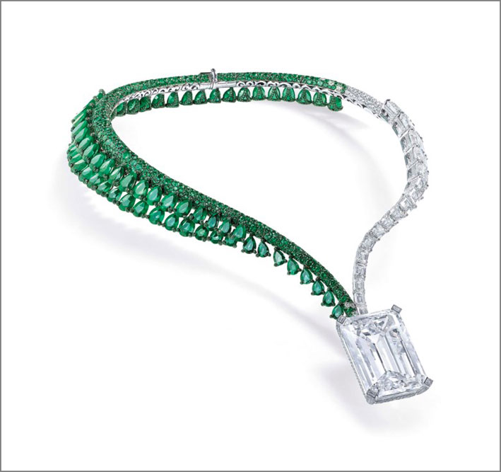 The Art of de Grisogono, collana con smeraldi e diamante di 163,41 carati