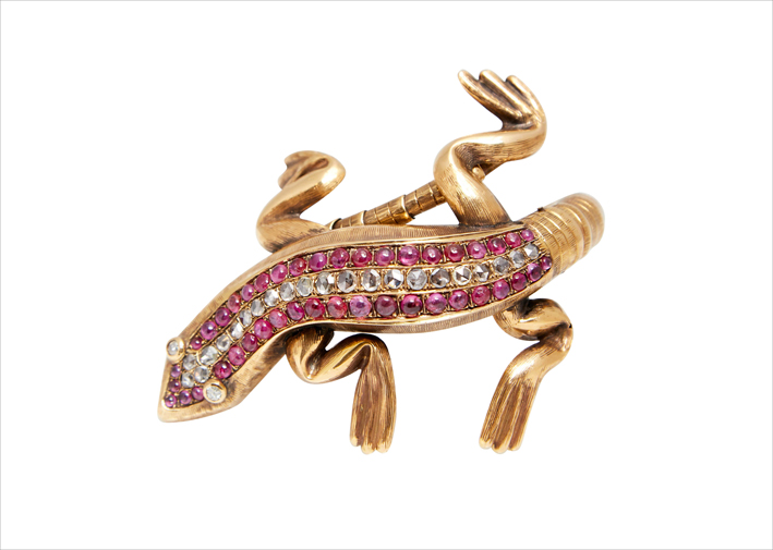 Bracciale Salamandra in oro rosa con rubini e diamanti