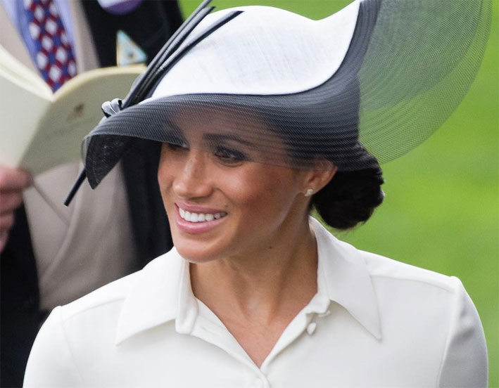 Royal Ascot today The Duchess of Sussex wore Birks Petale Large Yellow Gold and Diamond Stud Earrings