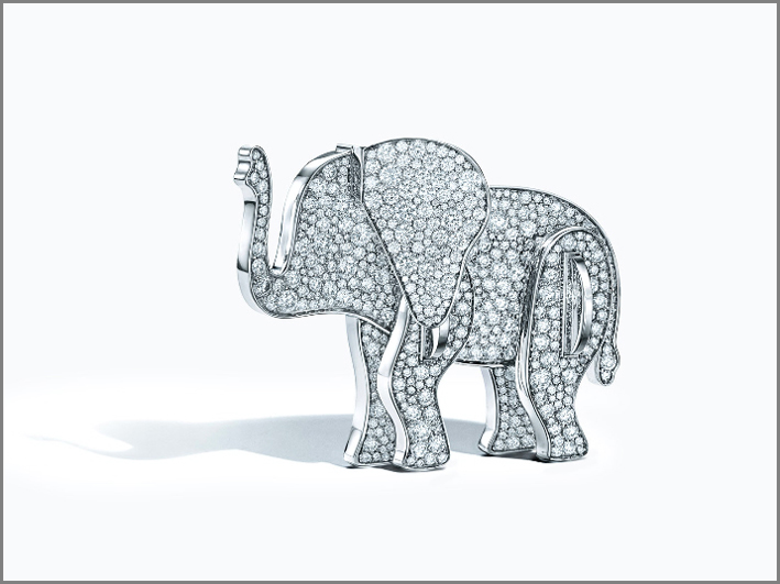 Elefante in oro bianco e diamanti