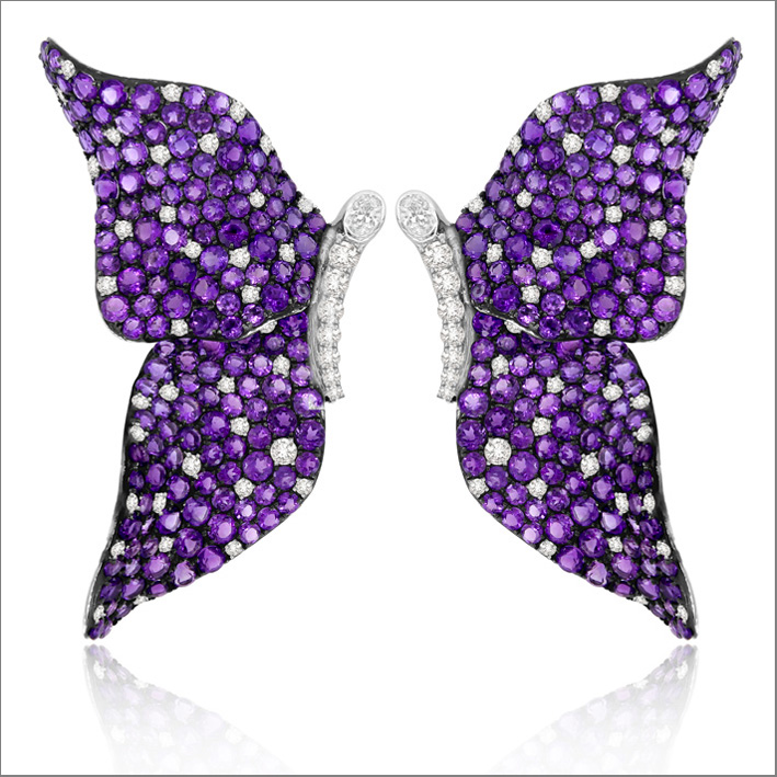 Sutra Flying Ear Cuffs,   2 carats of diamonds,  13 carats of amethyst,  18K blackened and white gold
