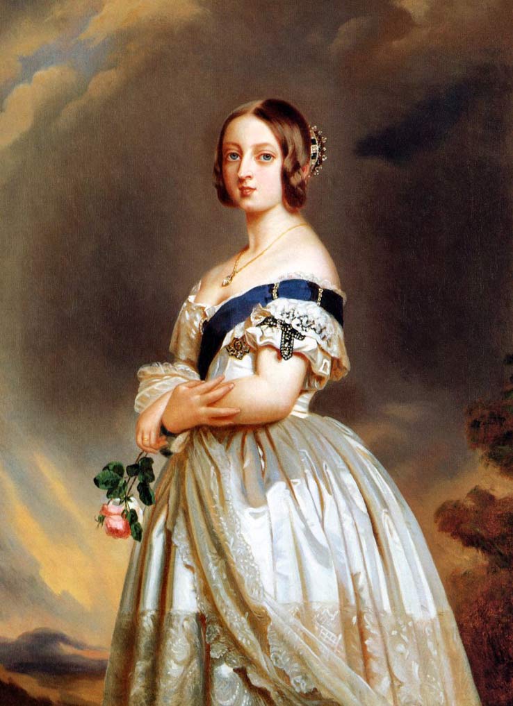 La regina Vittoria con la corona indossata sulla nuca, nel ritratto di Franz Xaver Winterhalter