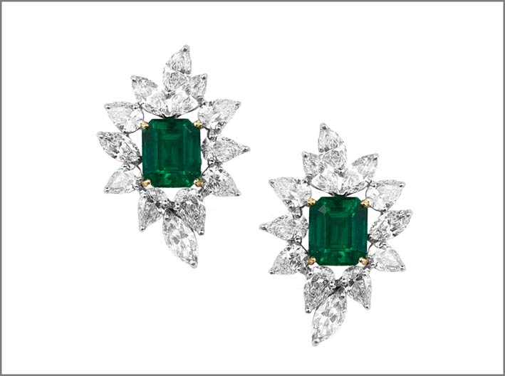 Orecchini con smeraldi e diamanti taglio marquise
