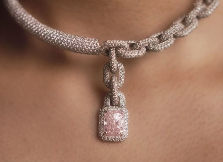 Choker in oro 18 carati, diamanti rosa