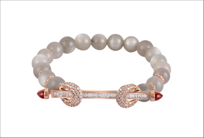 Bracciale Chakra con perle di pietra di luna e tormalina rosa